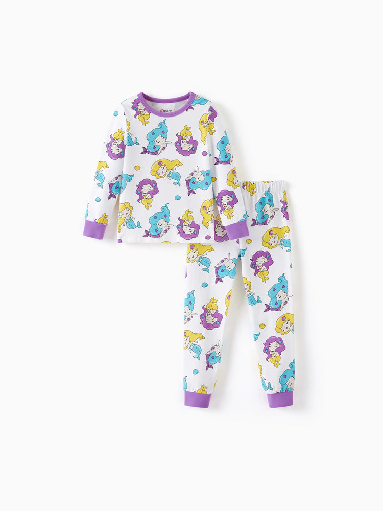 Kleinkind / Kinder 2-teiliger Pyjama aus Bio-Baumwolle mit kindlichem Print Eng anliegende Pyjamas für Mädchen / Jungen weiß