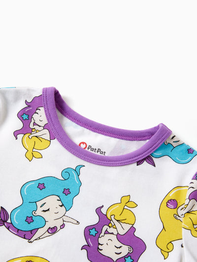 Toddler / Kids 2-piece Organic Cotton Pajamas with Childlike Print Snug fit Pjs for Girls / Boys White