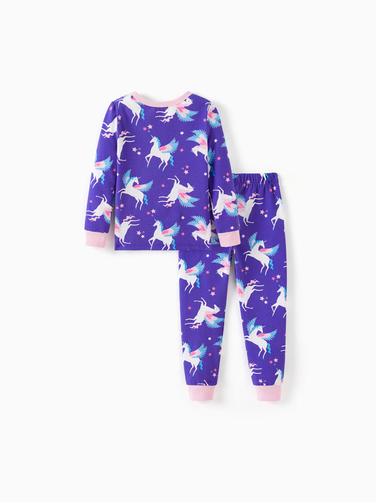 Pyjama 2 pièces en coton biologique pour tout-petits/enfants avec imprimé enfantin, coupe ajustée, pour filles/garçons, violet