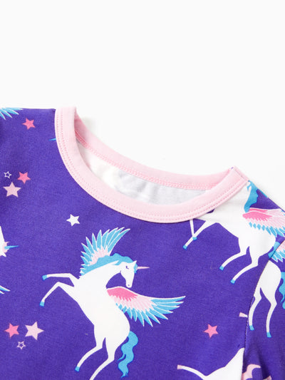 Toddler / Kids 2-piece Organic Cotton Pajamas with Childlike Print Snug fit Pjs for Girls / Boys Purple
