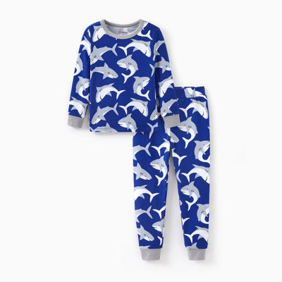Halloween Pajamas Set with Childlike Print 2-piece Snug fit Organic Cotton Pajamas for Toddler / Kids Girls / Boys Deep Blue