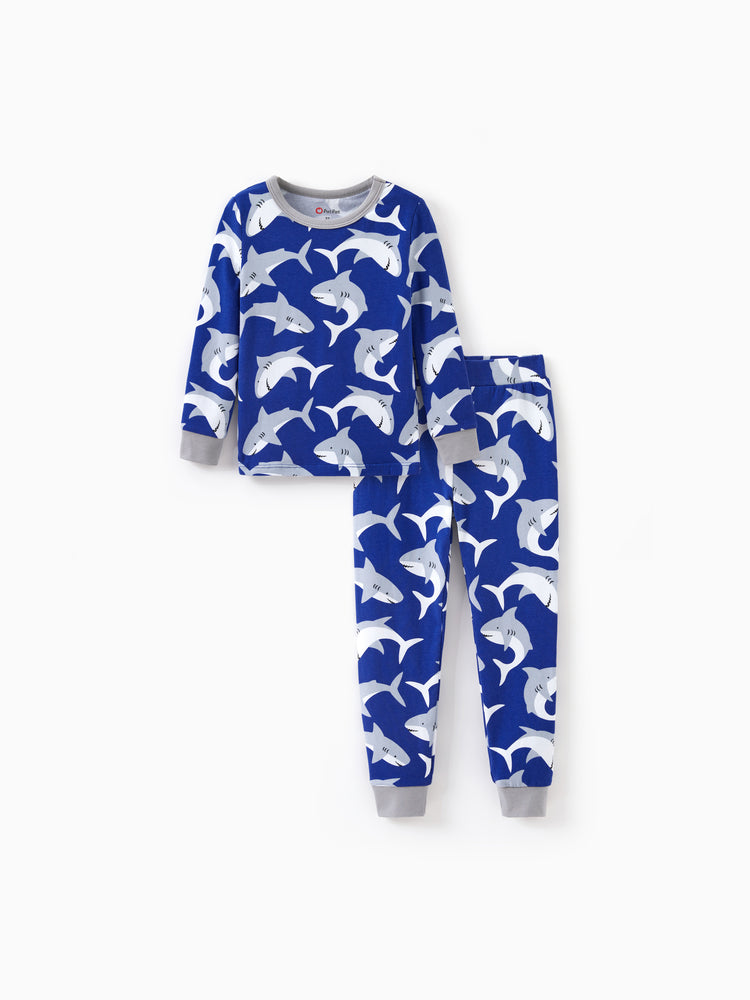 Halloween Pyjamas Set mit kindlichem Print 2-teiliger Snug Fit Bio-Baumwolle Pyjama für Kleinkind / Kinder Mädchen / Jungen tiefblau