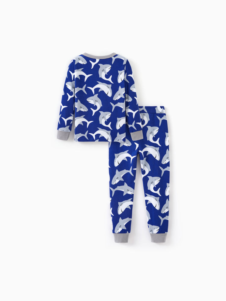 Halloween Pyjamas Set mit kindlichem Print 2-teiliger Snug Fit Bio-Baumwolle Pyjama für Kleinkind / Kinder Mädchen / Jungen tiefblau