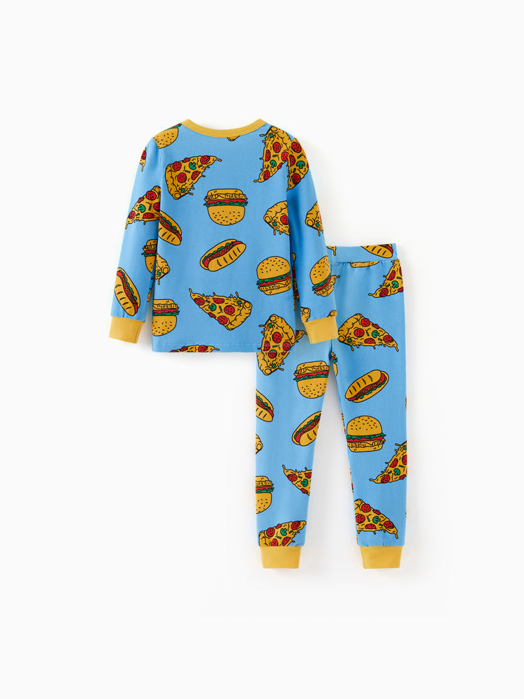 Halloween Pajamas Set with Childlike Print 2-piece Snug fit Organic Cotton Pajamas for Toddler / Kids Girls / Boys Light Blue