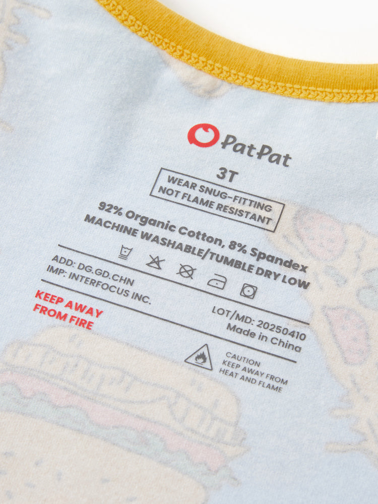 Halloween Pajamas Set with Childlike Print 2-piece Snug fit Organic Cotton Pajamas for Toddler / Kids Girls / Boys Light Blue