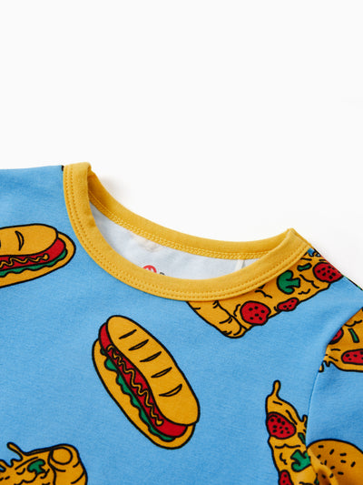 Halloween Pajamas Set with Childlike Print 2-piece Snug fit Organic Cotton Pajamas for Toddler / Kids Girls / Boys Light Blue