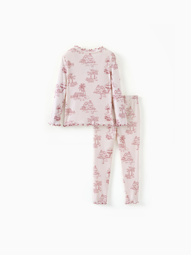 Toddler / Kids Pajamas 2-piece Pajama Set with Soft Tencel Lyocell Wool Blend (Snug-Fitting ) Light Pink