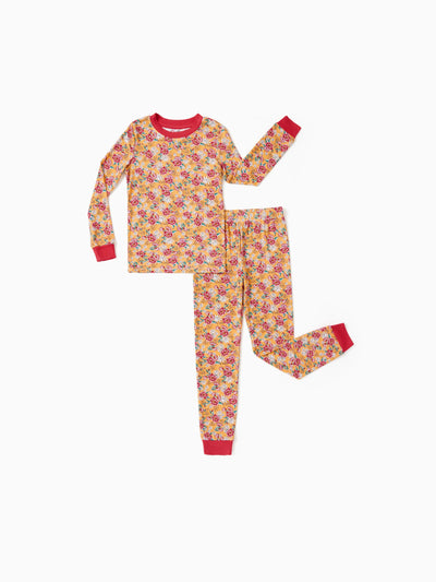 Pyjama de Noël/Halloween 2 pièces en bambou avec imprimé enfantin pour petite fille (coupe ajustée) Orange