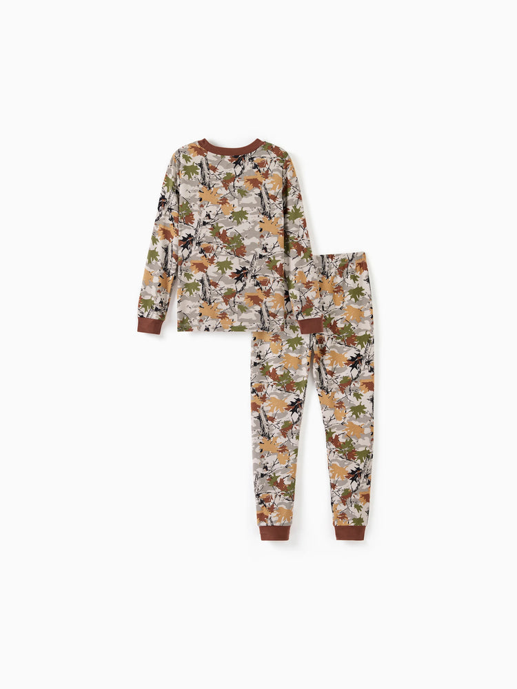 Pyjama de Noël/Halloween 2 pièces en bambou avec imprimé ludique pour tout-petits/enfants (coupe ajustée) marron