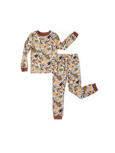 Pyjama de Noël/Halloween 2 pièces en bambou avec imprimé ludique pour tout-petits/enfants (coupe ajustée) marron