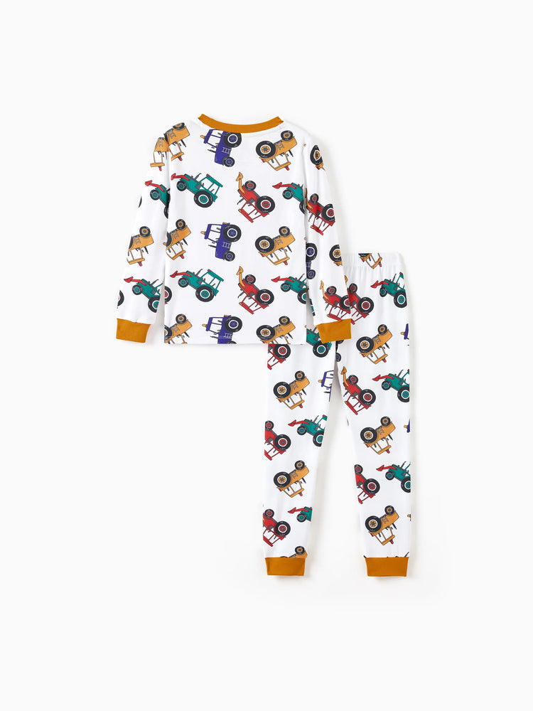 Pyjama de Noël/Halloween 2 pièces en bambou avec imprimé ludique pour tout-petits/enfants (coupe ajustée) jaune