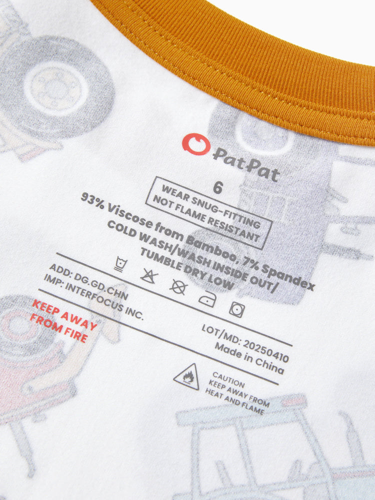 Pyjama de Noël/Halloween 2 pièces en bambou avec imprimé ludique pour tout-petits/enfants (coupe ajustée) jaune