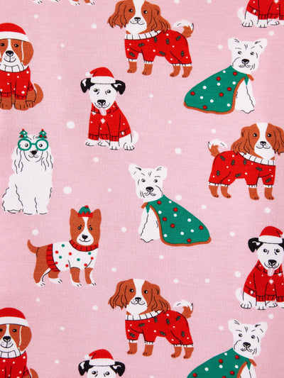 Pijama de bambú de 3 piezas para niños pequeños/niños, Navidad/Halloween, 2 en 1, para las 4 estaciones (ajustado), rosa claro