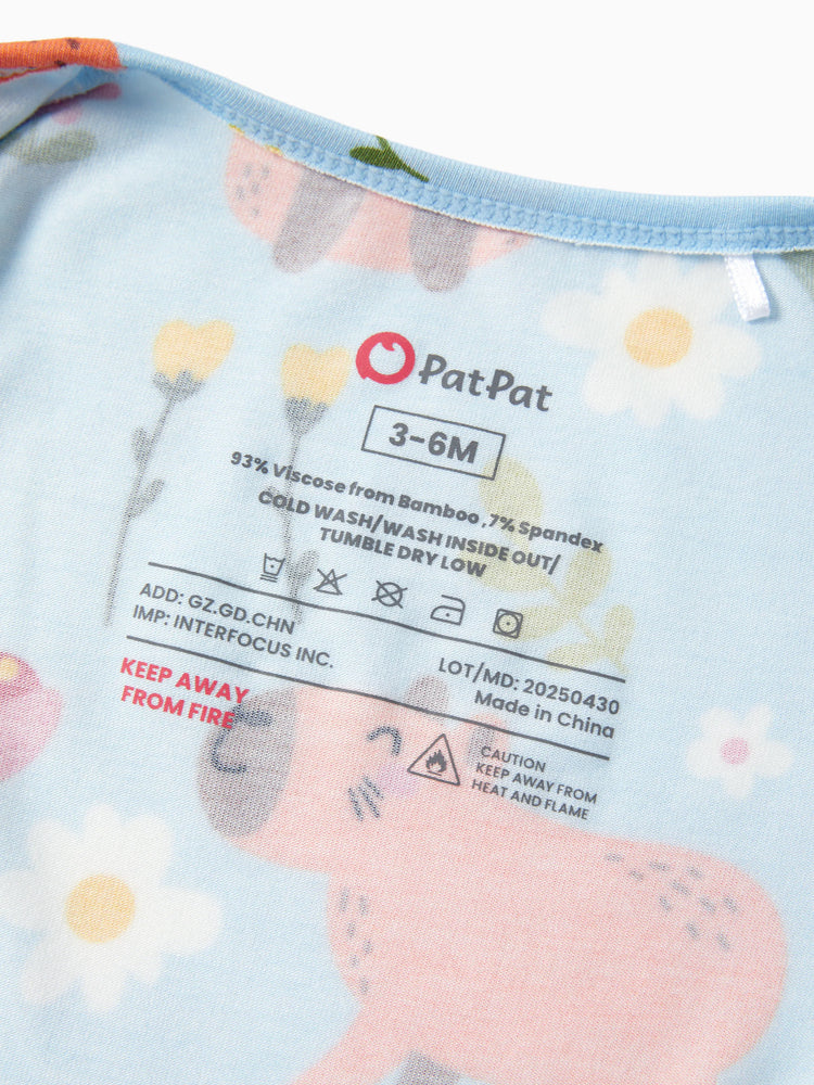 Grenouillère en bambou pour bébé garçon/fille, imprimé animal, fermeture éclair à double sens, antidérapante, manches longues, avec serre-tête, turquoise