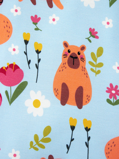 Bamboo Baby Boy/Girl Animal Printed 2-Way Zipper Anti Slip Long-sleeve Footie with/without Hairband Turquoise