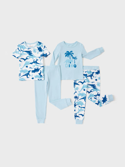 Toddler / Kids 4-piece Organic Cotton Pajamas 4-in 1 PJ Snug fit Pjs for Girls / Boys Light Blue