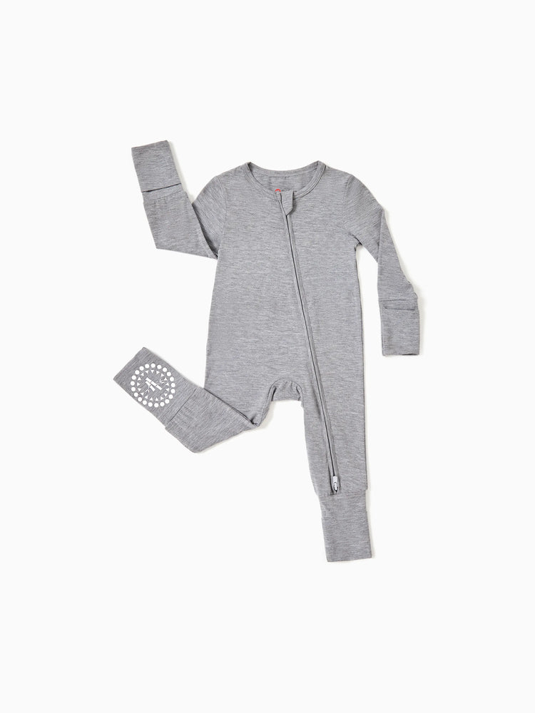 Bamboo Baby Boy / Girl 3-Pack Solid&Rainbow Printed 2-Way Zip Romper Anti Slip Long-sleeve Footie Purple