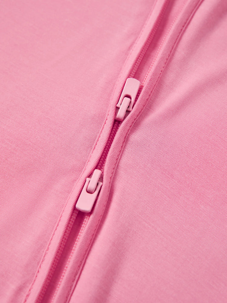 Lot de 3 grenouillères en bambou pour bébé garçon/fille, imprimées de couleurs unies et arc-en-ciel, avec fermeture éclair à double sens, antidérapantes, à manches longues et pieds roses