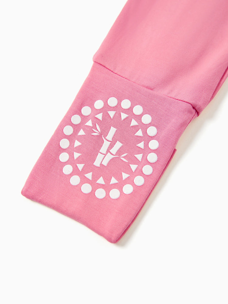 Lot de 3 grenouillères en bambou pour bébé garçon/fille, imprimées de couleurs unies et arc-en-ciel, avec fermeture éclair à double sens, antidérapantes, à manches longues et pieds roses