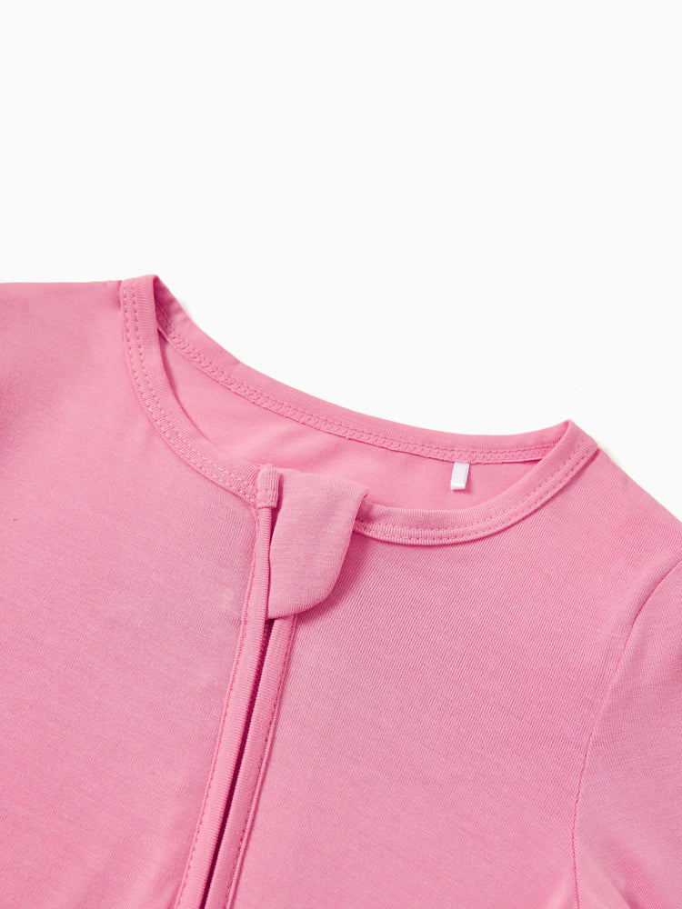 Lot de 3 grenouillères en bambou pour bébé garçon/fille, imprimées de couleurs unies et arc-en-ciel, avec fermeture éclair à double sens, antidérapantes, à manches longues et pieds roses