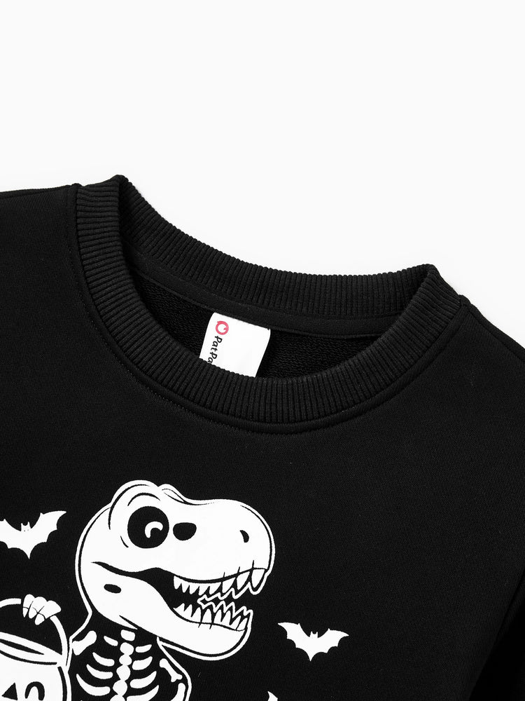 Tenue décontractée à manches longues et imprimé lumineux sur le thème d'Halloween, en coton, unisexe, couleur unie, assortie, noire