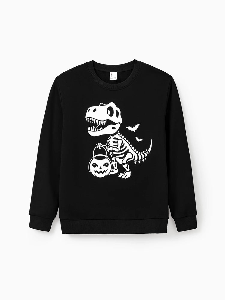 Tenue décontractée à manches longues et imprimé lumineux sur le thème d'Halloween, en coton, unisexe, couleur unie, assortie, noire