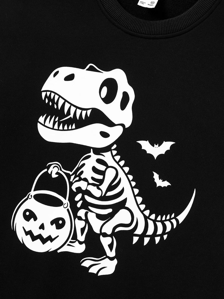 Tenue décontractée à manches longues et imprimé lumineux sur le thème d'Halloween, en coton, unisexe, couleur unie, assortie, noire