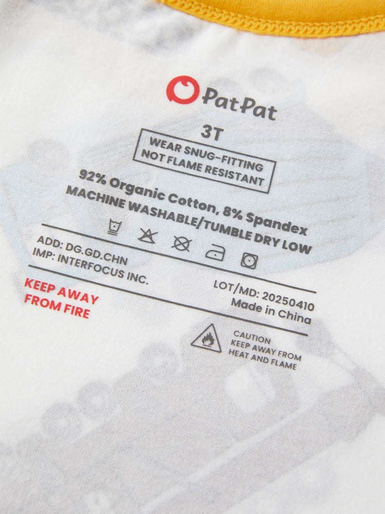 Pyjama 4 pièces en coton biologique pour tout-petits/enfants, pyjama 4 en 1 coupe ajustée pour filles/garçons, jaune