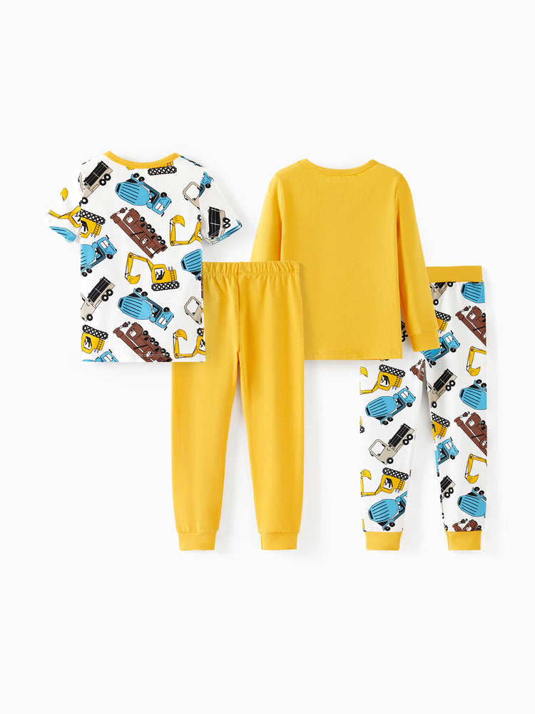 Pyjama 4 pièces en coton biologique pour tout-petits/enfants, pyjama 4 en 1 coupe ajustée pour filles/garçons, jaune