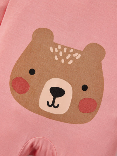 Bamboo Baby Boy / Girl Childlike Animal Pattern 2-way Zipper Footie Orange red