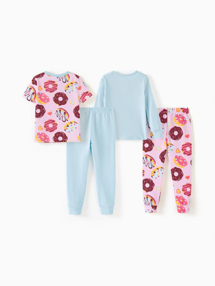 Kleinkind / Kinder 4-teiliger Pyjama aus Bio-Baumwolle 4-in-1 eng anliegendes Pajama-Set für Mädchen hellblau