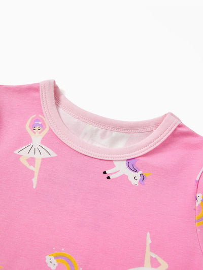 Toddler / Kids 4-piece Organic Cotton Pajamas 4-in 1 Snug fit PaJama Set for Girls Pink