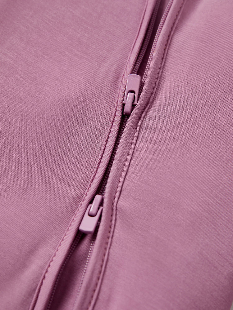 Bambus Baby Junge / Mädchen Kindliches Tiermuster 2-Wege-Reißverschluss Strampler Footie  lila