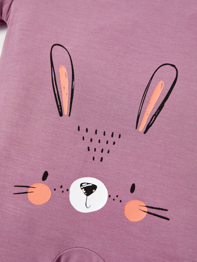 Bamboo Baby Boy / Girl Childlike Animal Pattern 2-way Zipper Footie Purple