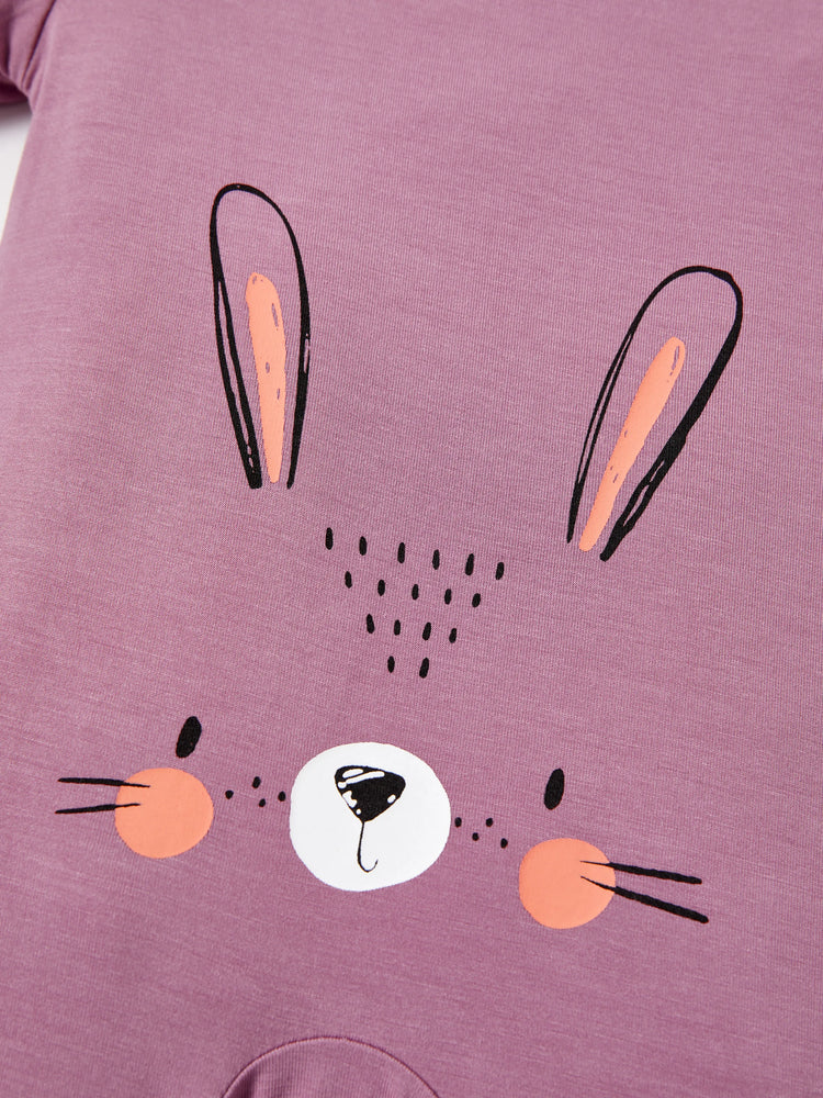 Bambus Baby Junge / Mädchen Kindliches Tiermuster 2-Wege-Reißverschluss Strampler Footie  lila