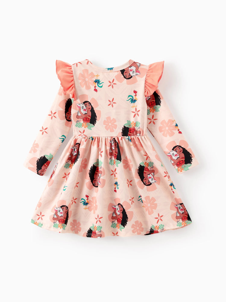 Disney Prinzessin Kleinkind Mädchen Vaiana Flatterärmel Rüschen Langarmkleid   incarnadinepink