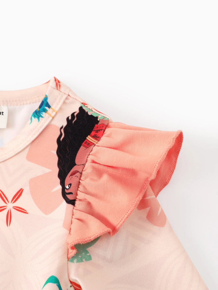 Disney Prinzessin Kleinkind Mädchen Vaiana Flatterärmel Rüschen Langarmkleid   incarnadinepink