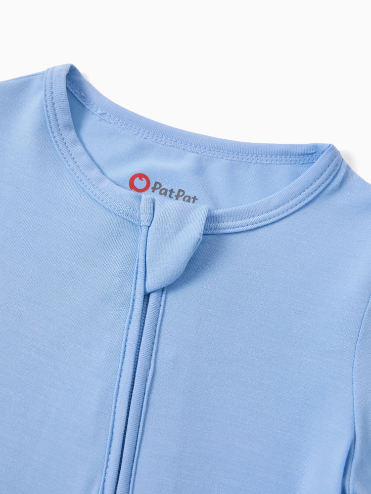 Bamboo Baby Boy/Girl 2-Pack Solid&Bee Printed 2-Way Zipper Anti Slip Footie Blue