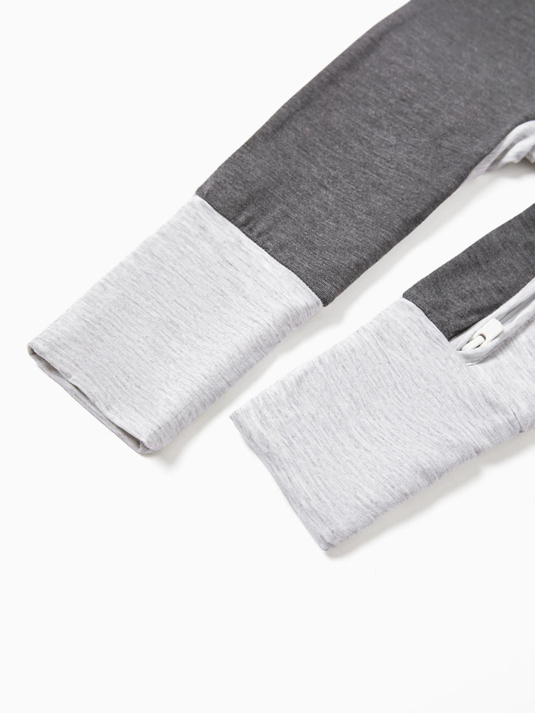 Bamboo Baby Boy / Girl Color Block 2-Way Zipper Anti Slip Long Sleeve Rompers Grey