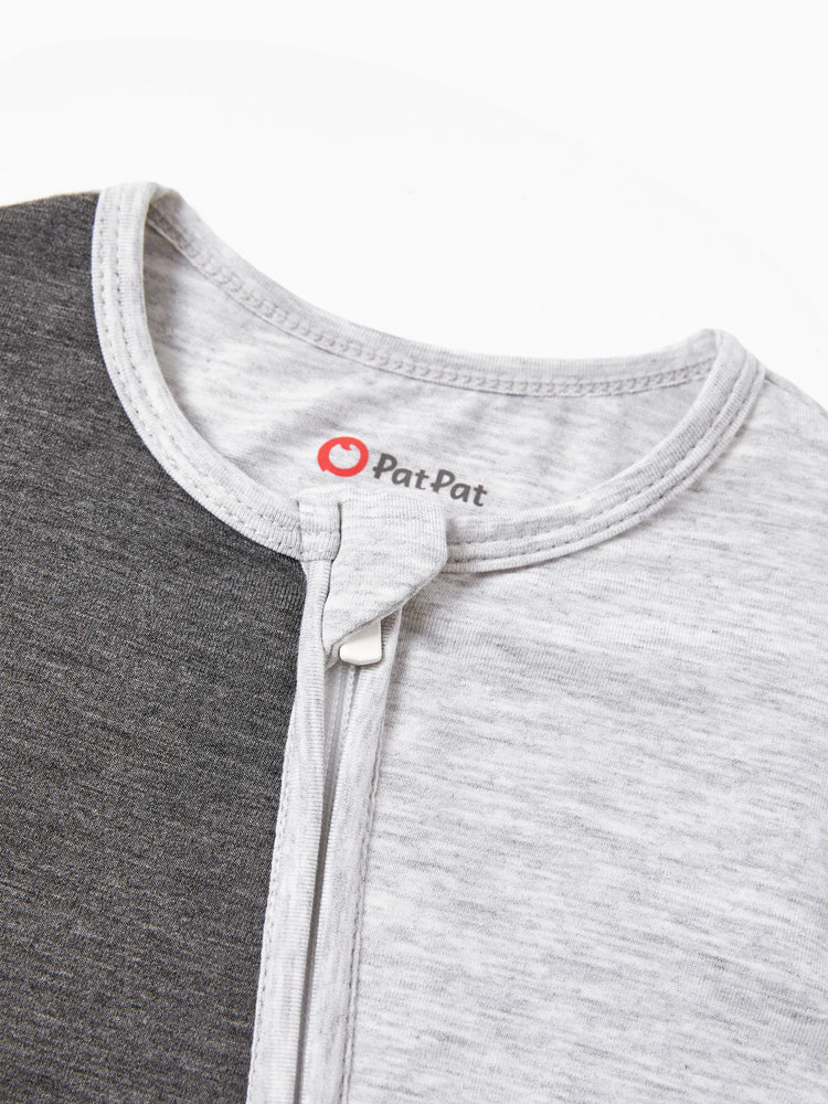 Bamboo Baby Boy / Girl Color Block 2-Way Zipper Anti Slip Long Sleeve Rompers Grey