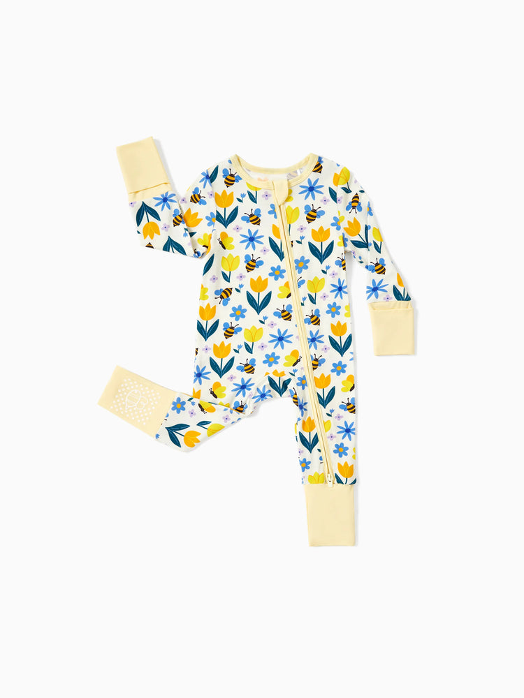 Bamboo Baby Boy/Girl 2-Pack Long Sleeve Romper 2-Way Zip Anti Slip Footie. Yellow