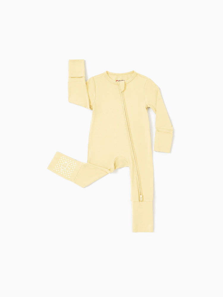 Bamboo Baby Boy/Girl 2-Pack Long Sleeve Romper 2-Way Zip Anti Slip Footie. Yellow