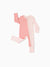 Baby color-block long-sleeve bamboo footed romper with two-way zipper and anti-slip grips, pink.