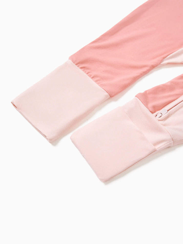 Grenouillère en bambou à manches longues et fermeture éclair bidirectionnelle pour bébé garçon/fille, couleur unie, antidérapante, rose