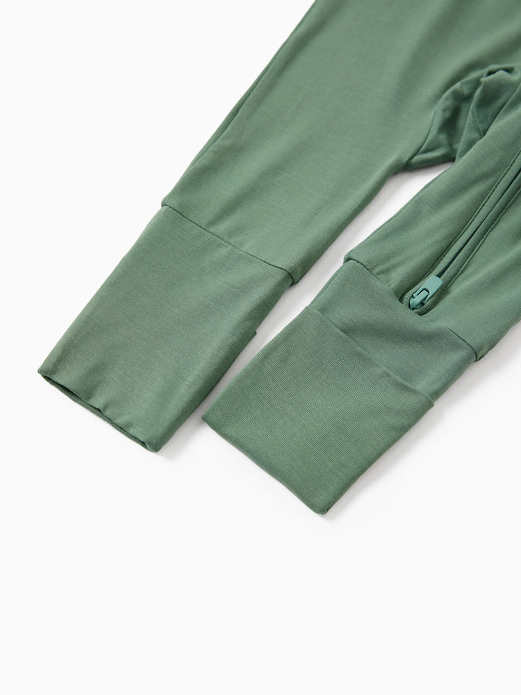 Bamboo Baby Boy/Girl 2-Pack Long Sleeve Romper 2-Way Zip Anti Slip Footie. Green