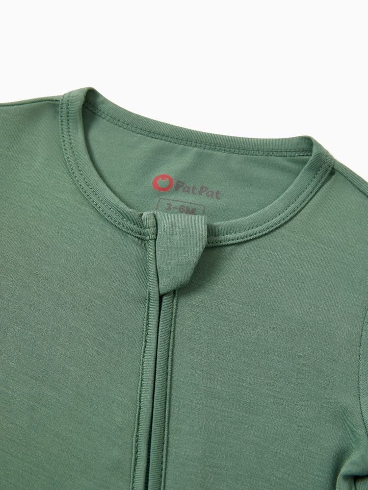 Bamboo Baby Boy/Girl 2-Pack Long Sleeve Romper 2-Way Zip Anti Slip Footie. Green