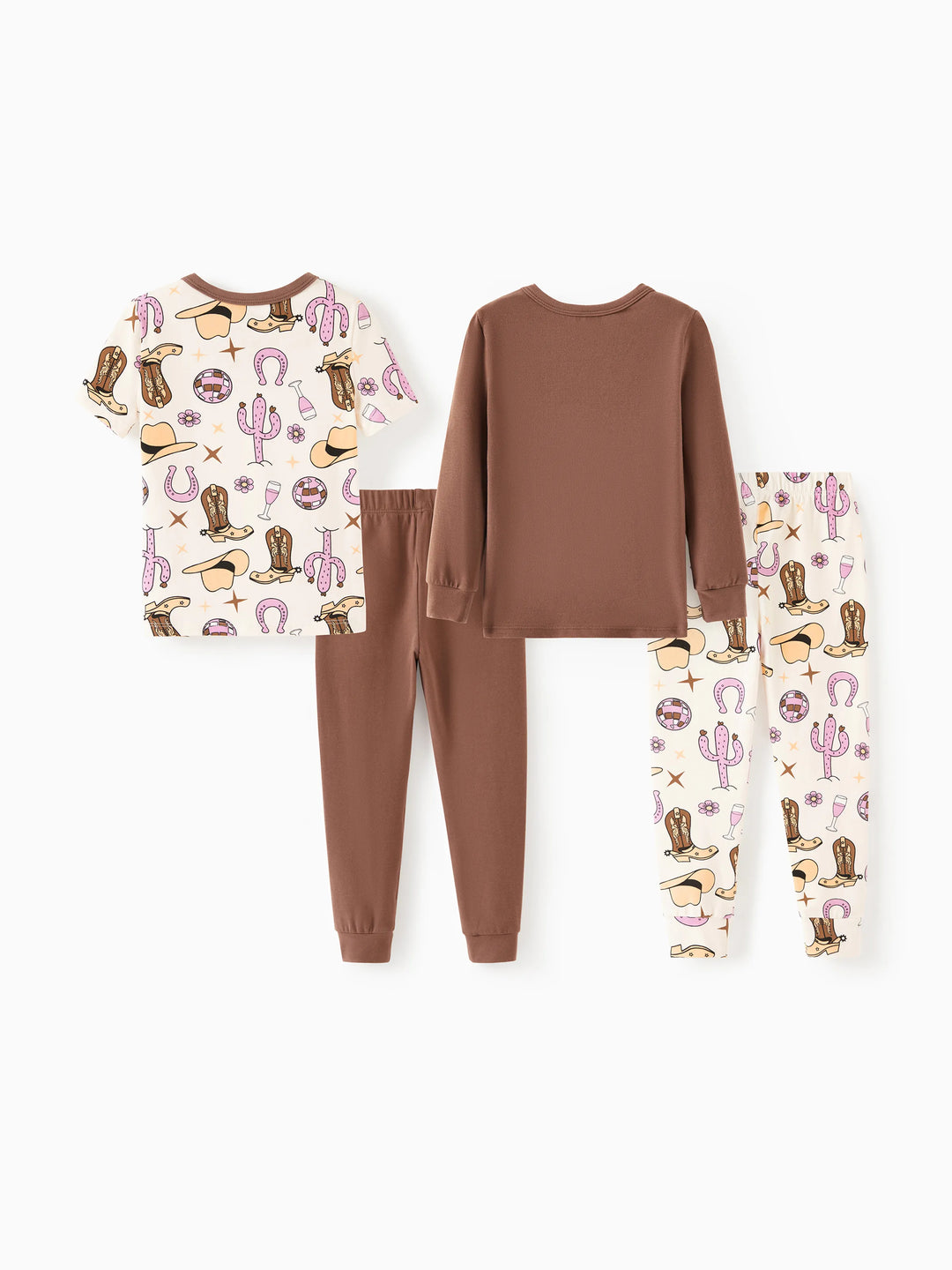 Toddler / Kids 4-piece Organic Cotton Pajamas 4-in 1 Snug fit PaJama Set for Girls Brown