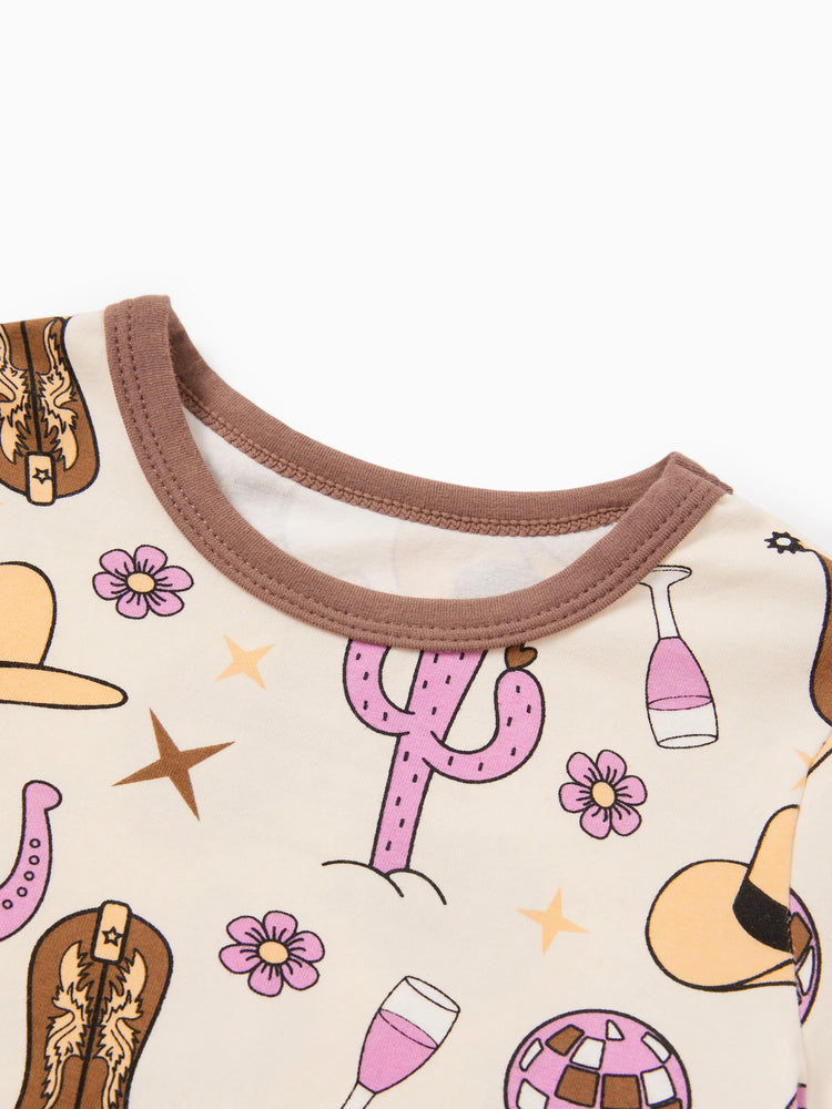 Kleinkind / Kinder 4-teiliger Pyjama aus Bio-Baumwolle 4-in-1 eng anliegendes Pajama-Set für Mädchen braun