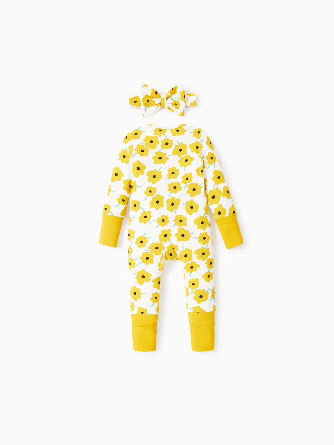 Pijama de bambú para bebé niño/niña con estampado de animales, cremallera bidireccional, antideslizante, de manga larga y con banda para el pelo, amarillo