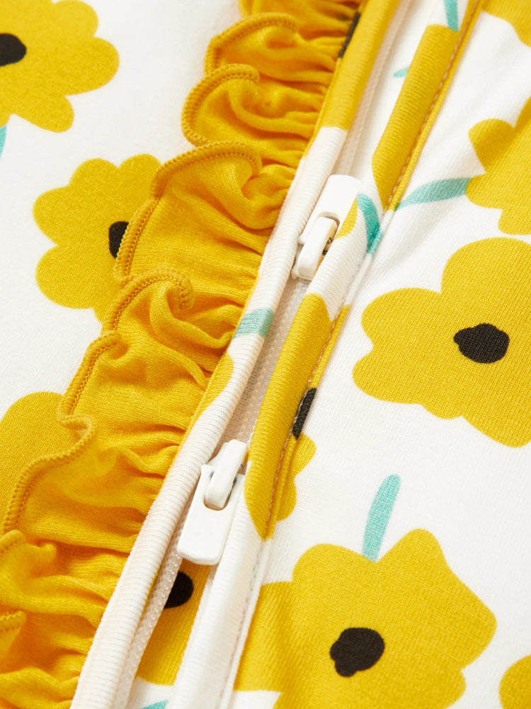 Grenouillère en bambou pour bébé garçon/fille, imprimé animal, fermeture éclair à double sens, antidérapante, manches longues, avec serre-tête, jaune